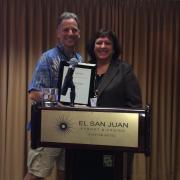 Immediate Past President David Cohen, welcomes incoming ACAM President 2014, Marina Corodemus at the ACAM 2014 Annual Meeting held in San Juan Puerto Rico. 